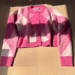 Zara Pink Argyle Knit Cardigan